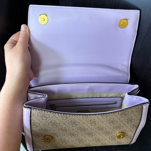 GUESS Katey Flap Shoulder Bag Lilac Rare Quilted Purse Crossbody Lavender Cream - Picture 6 of 15